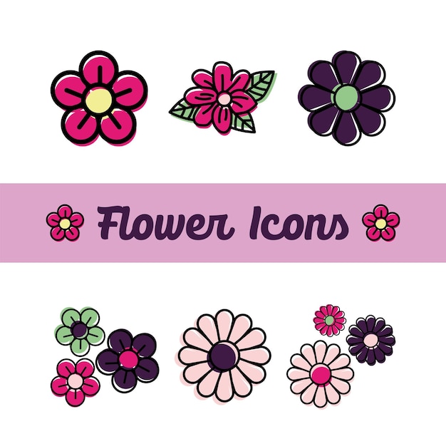 Set van gekleurde bloemen iconen Vector illustratie