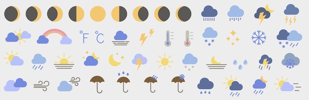 Vector set van gekleurde heldere weersiconen weervoorspelling weer vector illustratie