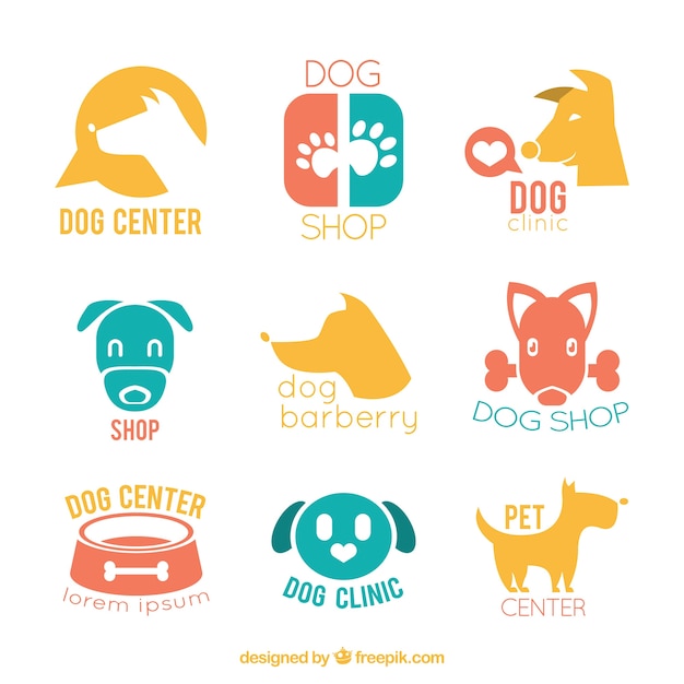 Set van gekleurde logo&#39;s voor honden