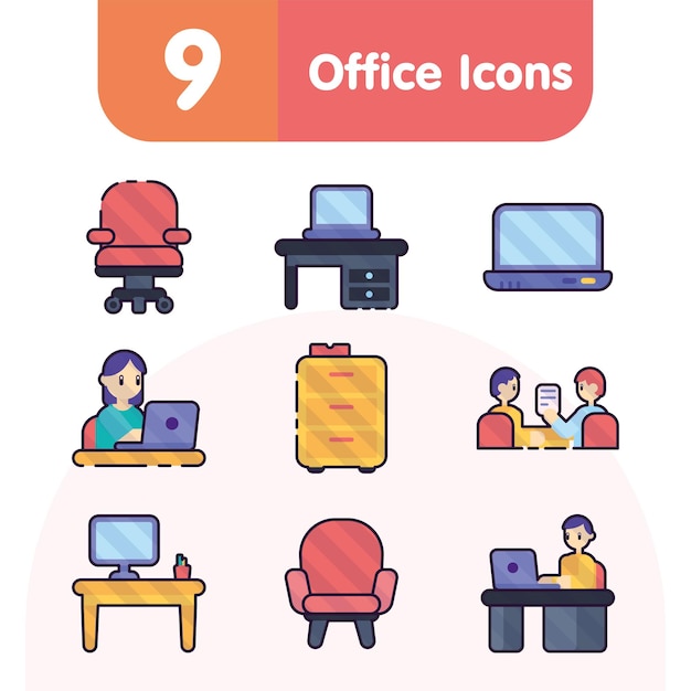 Set van gekleurde schets office iconen Vector