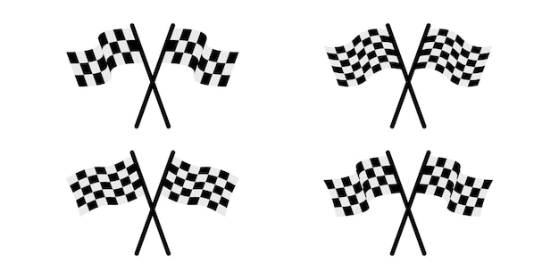 Set van gekruiste start- of finishvlag vector iconen Zwart-wit geblokte vlag Auto sport