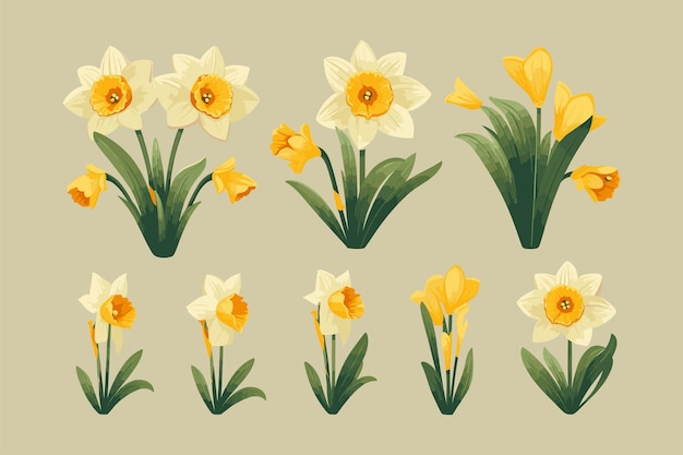 Vector set van gele narcissen lentebloemen vector illustratie