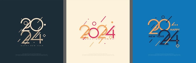 Set van gelukkig nieuwjaar vectorachtergronden Uniek en charmant gelukkig nieuwjaar illustratieontwerp voor spandoek, flyer en poster