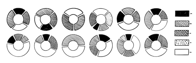 Set van gesegmenteerde cirkels geïsoleerd op een witte achtergrond