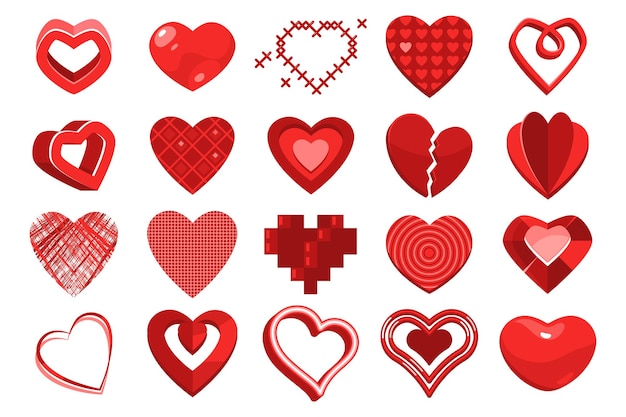 Set van gestileerde hart iconen vector clip art eenvoudige rode hart vormen verzameling van hart silhouetten