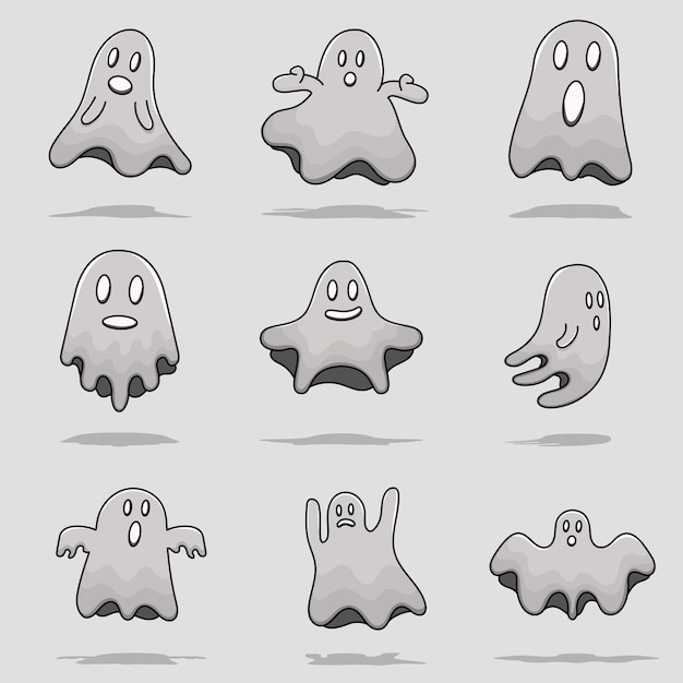 Set van ghost halloween geïsoleerde illustratie cartoon vector met omtrek en schaduw