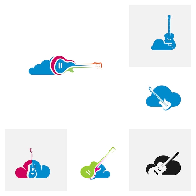 Set van gitaar met wolken vector ontwerpsjabloon Eenvoudige set van elektrische gitaar vector iconen