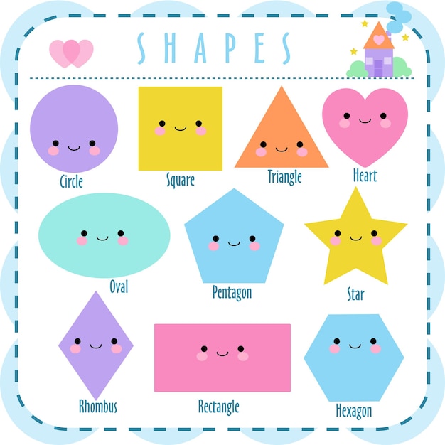 Set van glimlachende geometrische figuren Comic cartoon personages voor kinderen onderwijs Basic geometrische