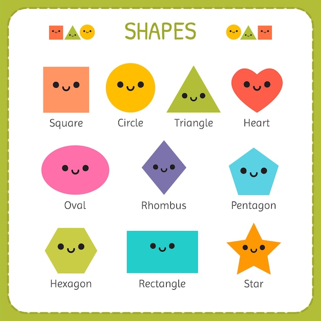 Set van glimlachende geometrische figuren Comic cartoon personages voor kinderen onderwijs geometrische vormen