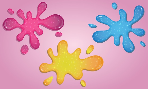 Set van glitter slijm druppelen op roze achtergrond glanzende textuur met meisjeskleuren