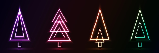 Set van gloeiende neon kerstboom vorm