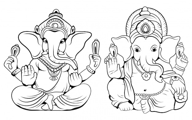 Set van god Ganesha. Verzameling hindoegoden met een olifantenkop.
