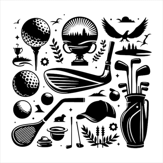 Set van golfapparatuur en Vintage golf elementen collectie vector