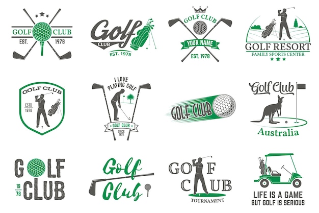 Vector set van golfclub concept met golfer silhouet