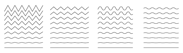Set van golvende bochtige en zigzag kriskras horizontale lijnen