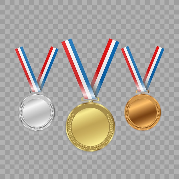 Set van goud, brons en zilver. Award medailles geïsoleerd op transparante achtergrond.
