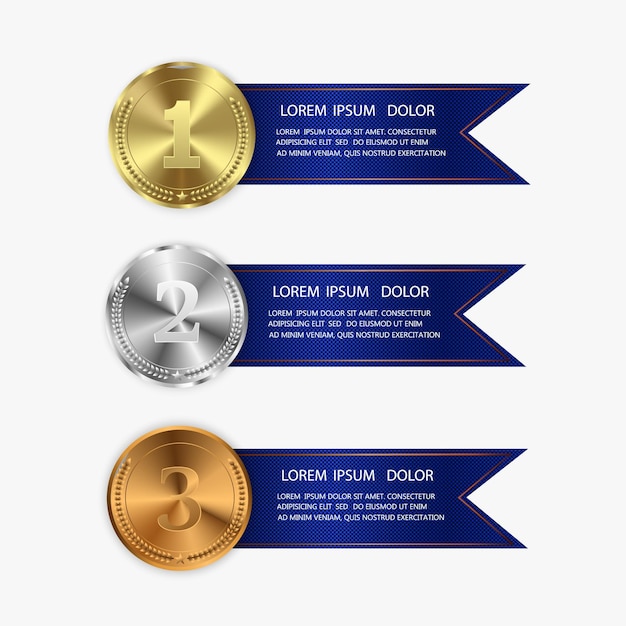 Set van goud, brons en zilver. Award medailles geïsoleerd op transparante achtergrond.