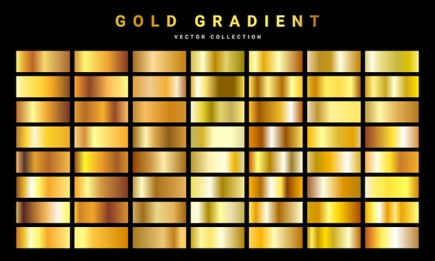 Vector set van goud folie textuur achtergrond. gouden, koper, messing en metalen verloopmal. illustratie.