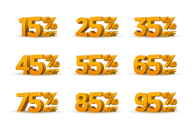 Set van goud percentage korting symbool