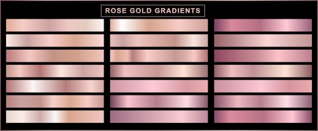 Set van goud roos folie textuur Verzameling van roze metallic texturen geïsoleerd op zwarte achtergrond