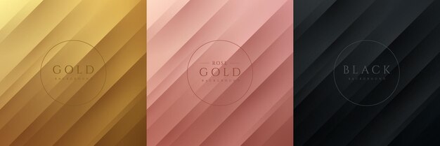 Set van goud zwart en roze goud luxe abstracte achtergrond met dynamische diagonale strepen lijn schaduw
