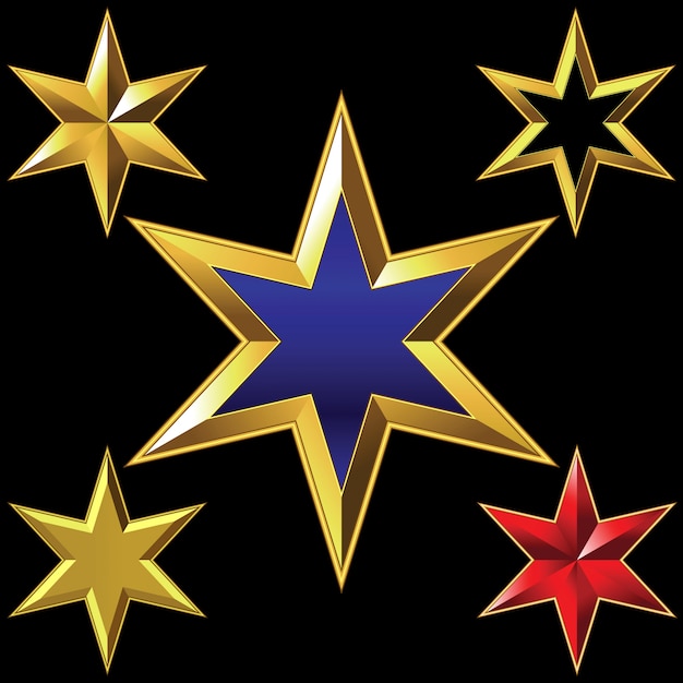 set van gouden glanzende zespuntige sterren