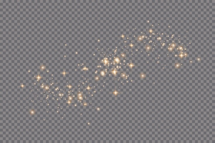 Set van gouden gloeiende lichteffecten geïsoleerd op transparante achtergrond. Zonneflits met stralen en schijnwerpers. Glow lichteffect. Ster barstte van de glitters.