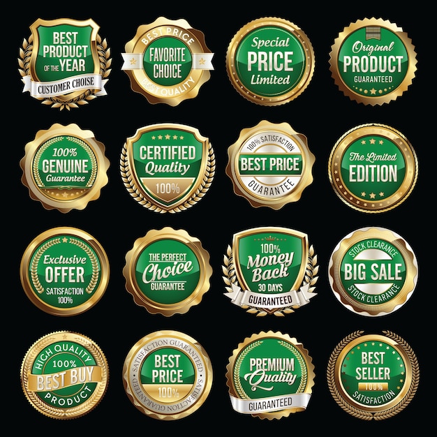 Set van gouden groene Retail-insignes
