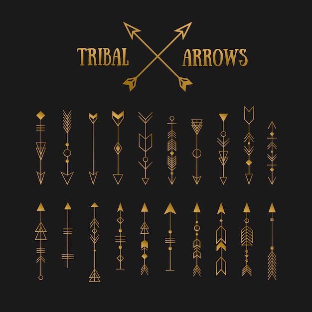 Set van gouden hipster tribal pijlen op schoolbord