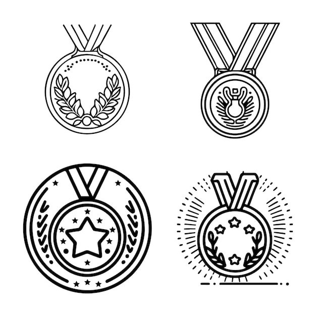 set van gouden medaille, bronzen medaille award zwarte omtrek vectorillustratie.