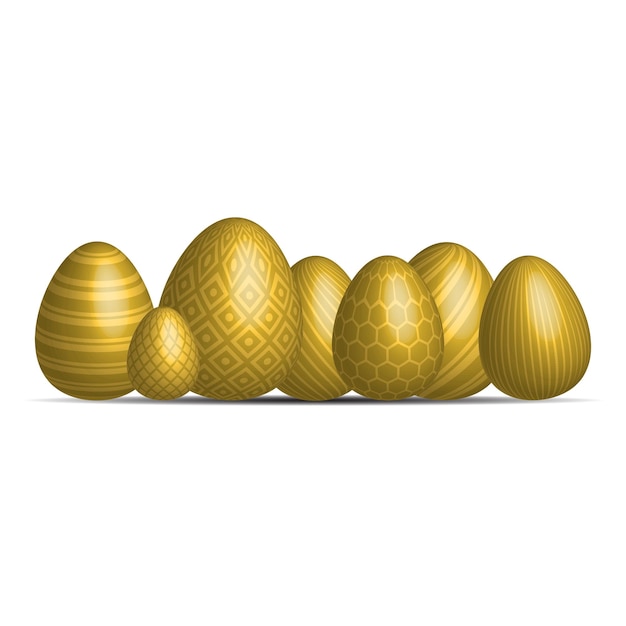 Set van gouden paaseieren symbool met verschillende textuur grootte Happy Easter Day Frame sjabloon