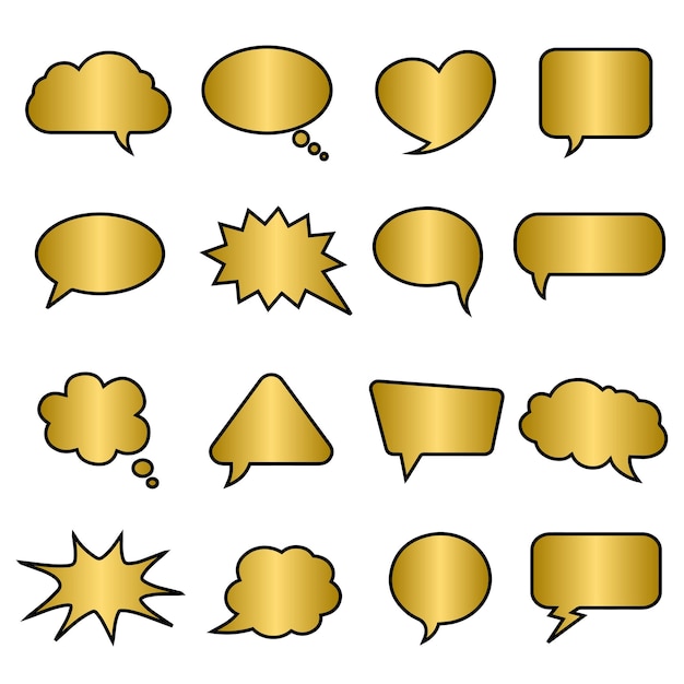 Vector set van gouden spreken bubbels tekst chat box gouden bericht box