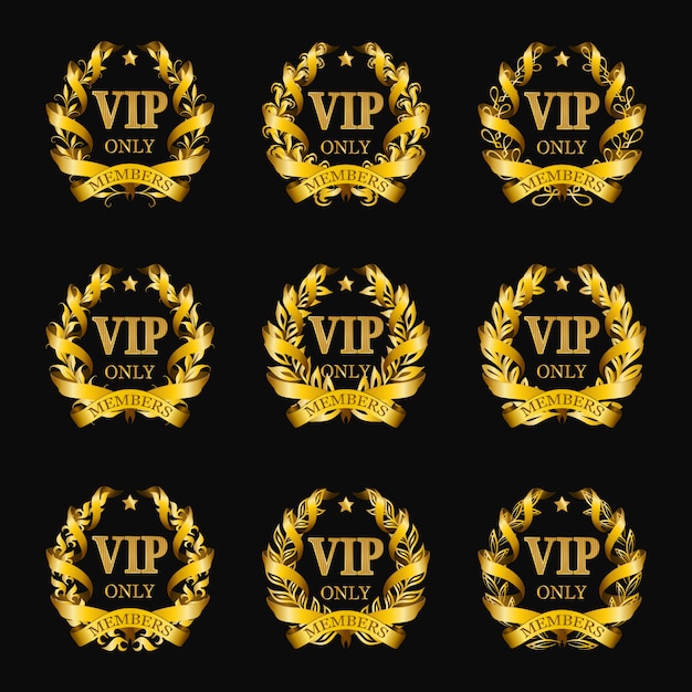 Vector set van gouden vip-monogrammen voor grafisch ontwerp op zwarte achtergrond.