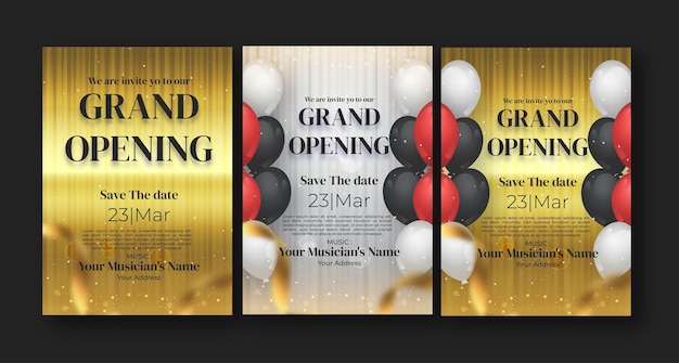 Set van Grand openingsceremonie uitnodiging of flyer ontwerp