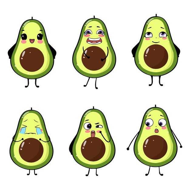 set van grappige cartoon schattige avocado vector illustratie