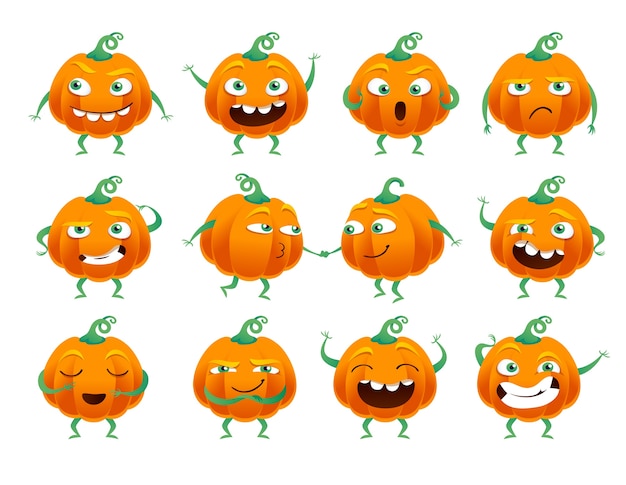 Vector set van grappige halloween pompoenen