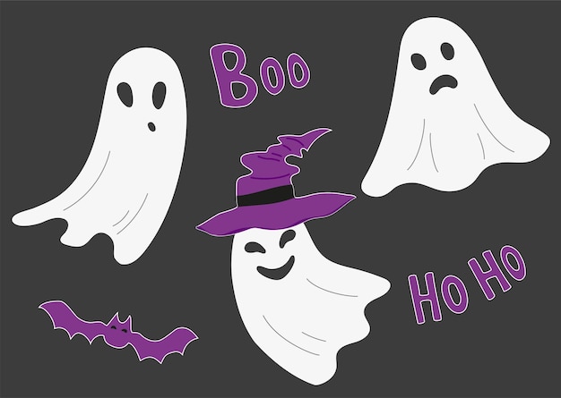 Set van grappige Halloween-spoken Enge vectorillustratie Feestelijke decor schattig halloween-geest