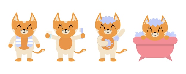 Vector set van grappige kat in de badkamer cartoon afbeelding