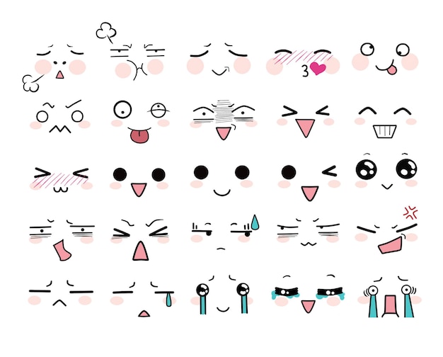 Set van grappige kawai emoji-collectie