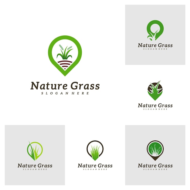 Set van Grass Point-logo-ontwerp vector Creative Grass-logo-ontwerp Sjabloonillustratie