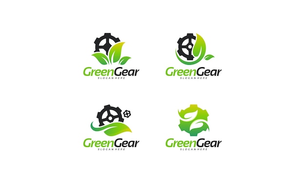 Set van green gear logo-ontwerpen. groene technologie logo sjabloon ontwerpen concept