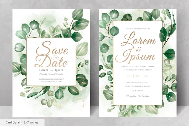 Set van groen Floral Frame bruiloft uitnodiging kaartsjabloon