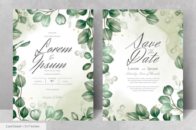 Vector set van groen floral frame bruiloft uitnodiging kaartsjabloon