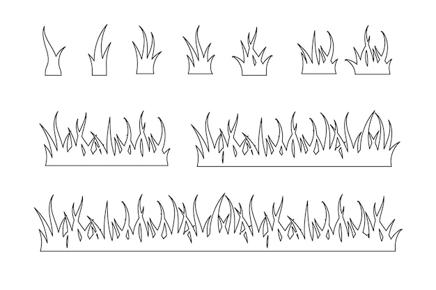 Set van groen gras geïsoleerd gras plukje en naadloze horizontale groene gras vector set