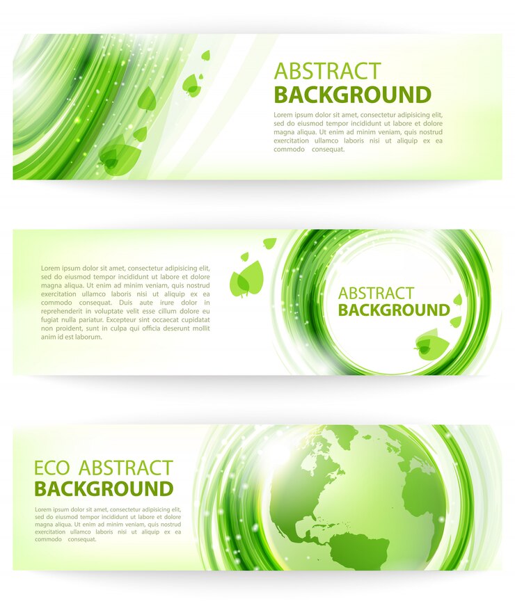 Set van groene abstract vector banners met aarde, eco-ontwerp.