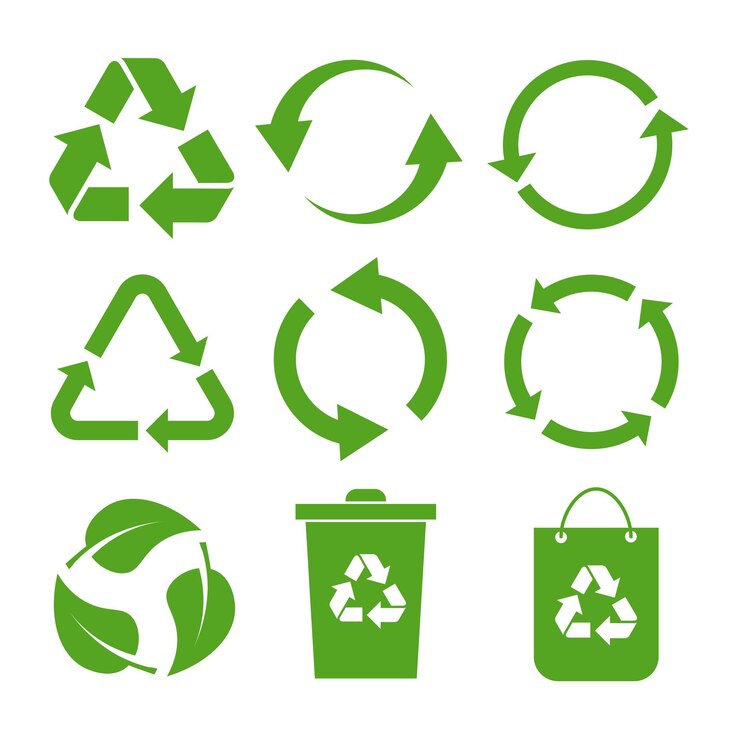 Vector set van groene recycle pictogram recycling en rotatie pijlsymbolen vector illustratie geïsoleerd
