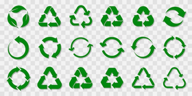 Set van groene recycling pictogrammen op transparante achtergrond