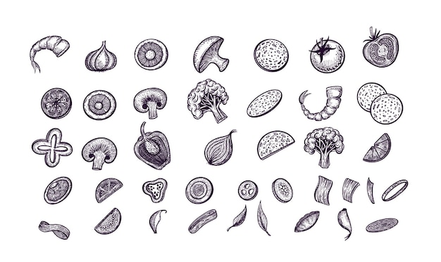 Set van groenten Hand getrokken vectorillustratie voor café menu keuken Vegetarisch eten