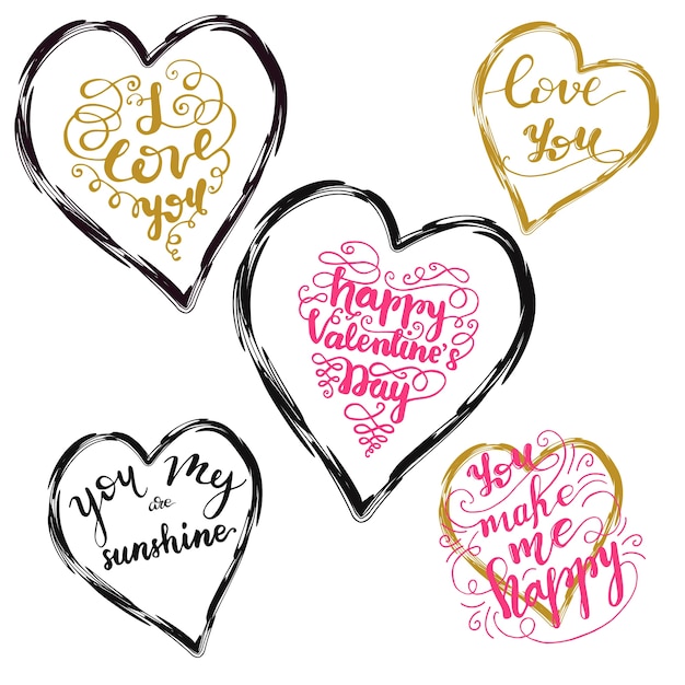 Set van groet belettering zinnen voor Valentijnsdag. Vector illustratie.