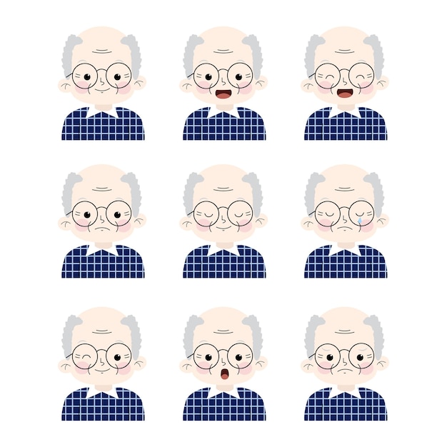set van grootvader gezichtsuitdrukking illustratie cartoon personages